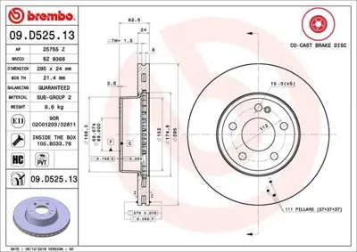 BREMBO 09.D525.13 Fren Diski 205 Ön A0004212412