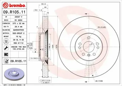 BREMBO 09.R105.11 Fren Diski 164 (Ml) Ön Tek A1644210612
