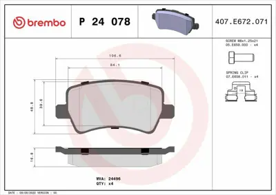 BREMBO P24078 Fren Balatası S60-S80-V60-V70-Xc70 1356392, 13576781, 1371402, 1371403, 1371454, 1379931, 1379971, 1385590, 1405500, 1426143