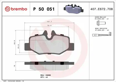 BREMBO P50051 Fren Balatası 639 Arka      Vıano 101220809, 14210910, 14211010, 14211010S1, 1645401017, 2205401517, 2400801, 2E0906206G, 34207820, 34207910