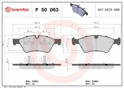 BREMBO P 50 063 Fren Balatası On W211 03>08 S211 03>09 W164 05>11 W251 05>12 A1644202620