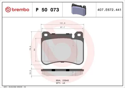 BREMBO P 50 073 Fren Balatası On W203 02>07 S203 02>07 Cl203 05>08 C209 02>09 A209 05>10 R171 05>11 A0044205120