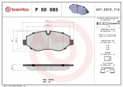BREMBO P50085 Fren Balatası Spr 906-907-447 Craf. Ön 315-639 Y.M 101221219, 1325772080, 13276702, 14210910, 1644201520, 1644201920, 2919202, 2E0615301, 2E0698151, 2E0698151B