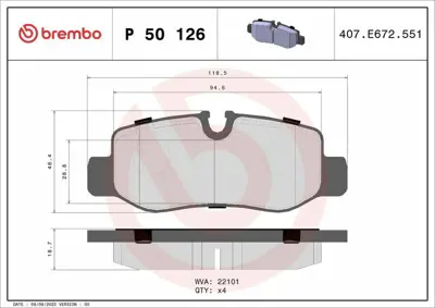 BREMBO P 50 126 Fren Balatası 447 Arka Vito A4474200320