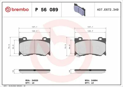 BREMBO P 56 089 Fren Balatası Fx-Qx70-370z 08> Ön AY040NS139