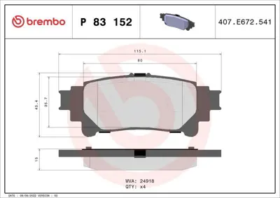BREMBO P83152 Fren Balata Seti Rx 08> - Prius 11> Arka 044660E010