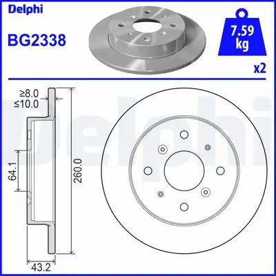 DELPHI BG2338 Fren Dıskı (Cıftlı Paket) Delıksız Arka   Rover Group Legend  820 825 827 Mgr 01-1986 > 42510SG9010, GBD90834