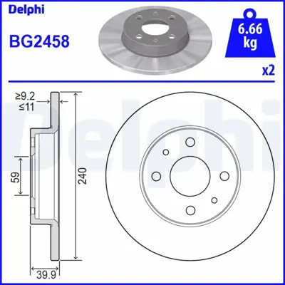 DELPHI BG2458 Fren Dıskı (Cıftlı Paket) Delıksız On-Arka  500 500c 07> Tempra Tıpo Punto Panda Marea Bravo 96> Alf 7663495, 7685656, BS511125AA