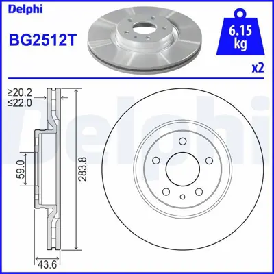 DELPHI BG2512T On Fren Aynası (Dıskı) Doblo Iıı Egea 1,3 - 1,6 - 2,0 10>alfa Romeo 147 156 (5 Bıjon 284mm) 95511282