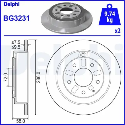 DELPHI BG3231 Fren Dıskı (Cıftlı Paket) Delıksız Arka Mazda Xedos09-1993 > 10-1998 TY3226251A