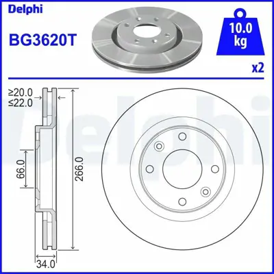 DELPHI BG3620 Fren Diski Ön (266) 301 307 Ds4 Partner Elysee 3637225, C00004246W1, E169141