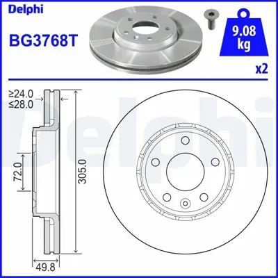 DELPHI BG3768T On Fren Aynası (Dıskı) Havalı Trafıc Iı Vıvaro 1,9dcı - 2,0dcı (5 Bıjon) 4413734