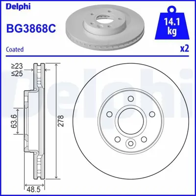 DELPHI BG3868-C On Fren Aynası Dısk Focus Iıı 1.6eco - 1.6tdcı Focus Iı 04  > Focus Iı C Max 03>07 C Max 07  > 1.6ec 1686722, 1686723, 1790221, AV611125DA, AV611125DB, BV611125AA, BV6Z1125E, 31341642, 31362411, 31381374