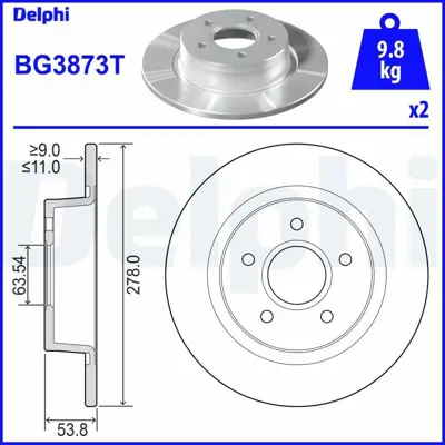 DELPHI BG3873T Fren Dıskı Arka 2T142A315AC