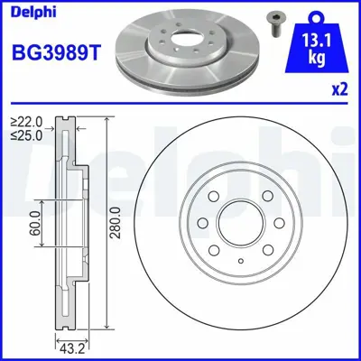 DELPHI BG3989T On Fren Diski Boxer Jumper Ducato Tum Modeller 16q (16 Jant) Karsan Jest (Cap:300 Kalinlik: 24) 95526653