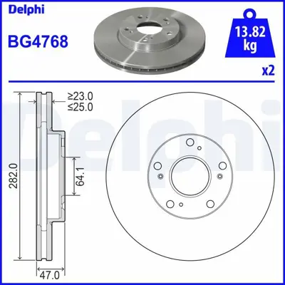 DELPHI BG4768 Fren Dıskı (Cıftlı Paket) Delıklı Ã–n Honda Accord01-2001 > 03-2003 45251S1AE40