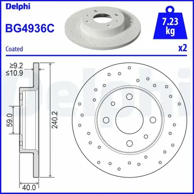 DELPHI BG4936C Arka Fren Dıskı Abarth 500-595-695 08> 7566931, 7633495, 7645054, 7663465, 7663495, 7685656, 7985656, 60805117, 60811879, 51859078