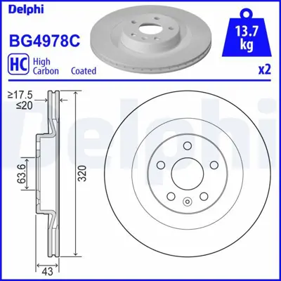 DELPHI BG4978C Arka Fren Dıskı Volvo S90 Iı V90 Iı Xc90 Iı 15> 17 Jant 31400778, 31471816, 31471816SK1