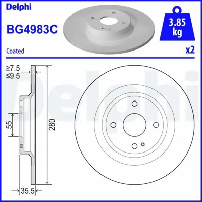 DELPHI BG4983C Fren Dıskı (Cıftlı Paket)   Boyalı Delıksız Arka Fıat -- Mazda  124 Spıder -- Mx 506-2015 > 6000612254, N25126251