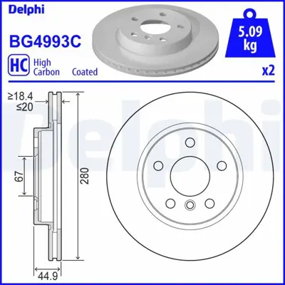 DELPHI BG4993C Fren Dıskı (Cıftlı Paket)   Boyalı Delıklı Ã–n I3 Serıes08-2013> 34116866293