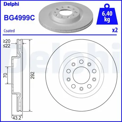 DELPHI BG4999C Fren Dıskı (Cıftlı Paket)   Boyalı Delıklı Arka Alfa Romeo Gıulıa Stelvıo10-2015 > 50532944, 50554320, 50545300
