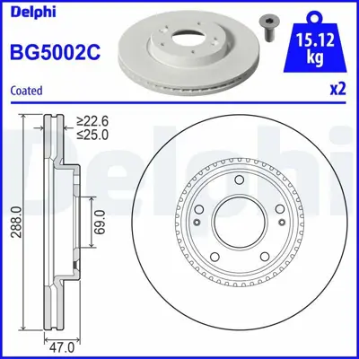 DELPHI BG5002C Fren Dıskı (Cıftlı Paket) Boyalı Delıksız On Hyundaı I30ı30 Fastback   Kıa Ceed 11-2016> 51712G4000