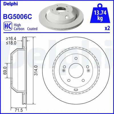 DELPHI BG5006C Fren Dıskı (Cıftlı Paket)   Boyalı Delıklı Arka Kıa Sorento Iıı01-2015 > S58411C5700