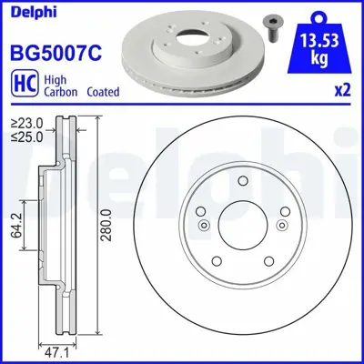 DELPHI BG5007C Fren Dıskı (Cıftlı Paket) Boyalı Delıksız On  Cıvıc 02-2017> 45251TV0E01