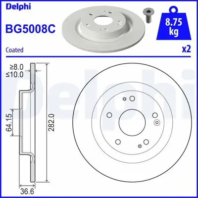 DELPHI BG5008C Fren Dıskı (Cıftlı Paket) Boyalı Delıksız Arka  Cıvıc 08-2016> 42510TGNG00