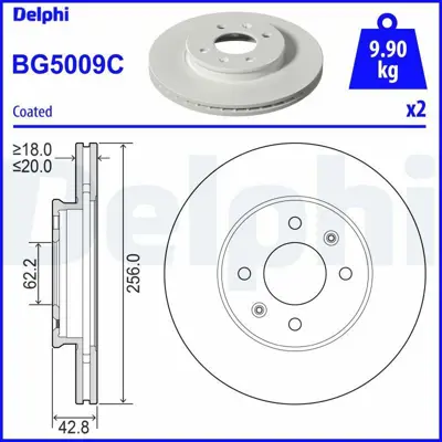 DELPHI BG5009C Fren Dıskı (Cıftlı Paket)   Boyalı Delıklı Ã–n Kıa Pıcanto03-17> 51712G6300