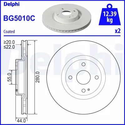 DELPHI BG5010C Fren Dıskı (Cıftlı Paket) Boyalı Delıksız On  Mx5 05-2015 > 6000612391, N25133251