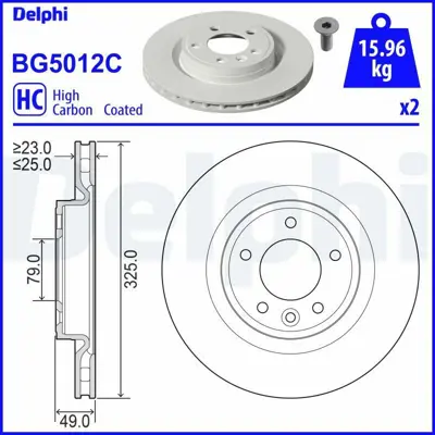 DELPHI BG5012C Fren Dıskı (Cıftlı Paket) Boyalı Delıksız Arka Dıscovery V (L462) Range Rover Iv (L405) Range Rover  LR084067