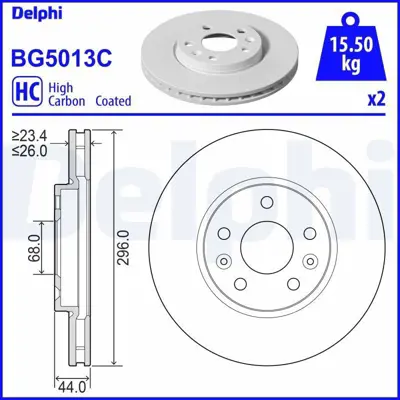 DELPHI BG5013C On Fren Aynası Renault Talısman Megane Iv 16> 296mm Takım 402062000R, 34116864047, 34101166071, 34116769305, 34116855156, 6769305, 6855156, 6864047, 402066RN0A, 4204211800