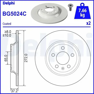 DELPHI BG5024C Fren Dıskı (Cıftlı Paket)   Boyalı Delıksız Arka A1 Sportback (Gba)  -- Vw Polo Vı (Aw1 Bz1)11-201 2Q0615601G