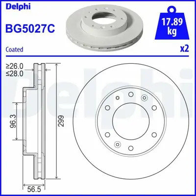 DELPHI BG5027C Fren Dıskı (Cıftlı Paket) Boyalı Delıksız On Hyundaı H350 04-2015> 5176159000
