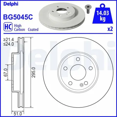 DELPHI BG5045C Fren Dıskı (Cıftlı Paket) Boyalı Delıksız On  A160-A180-B160-B180-Cla180 03-2018> 2474210312