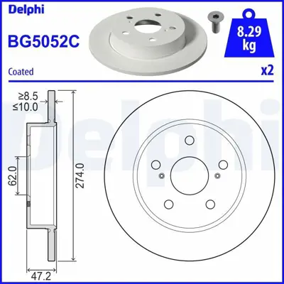 DELPHI BG5052C Fren Dıskı Aynası Arka Toyota Corolla 1,8 Hybrıt 2019-> 4243102320, T424310232, T044650247, T424310232000