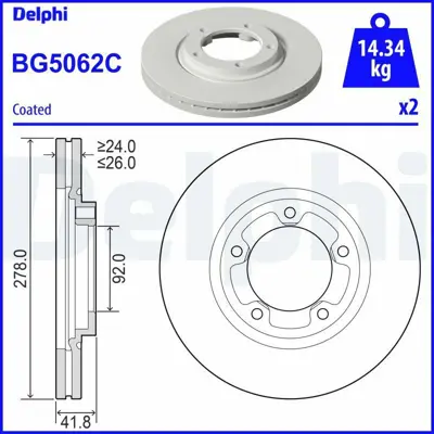 DELPHI BG5062C Fren Dıskı (Cıftlı Paket)   Boyalı Delıksız Ã–n Kıa Bongok250001-2010> 517124E000