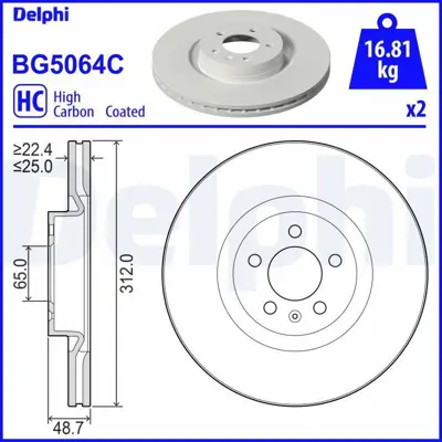 DELPHI BG5064C Fren Dıskı (Cıftlı Paket) Boyalı Delıksız On  Polo 11-2017> 2Q0615301N