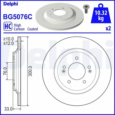 DELPHI BG5076C Fren Dıskı (Cıftlı Paket)   Boyalı Delıksız Arka I30-I30 Fastback07-2017> 58411S0300