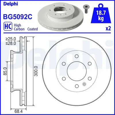 DELPHI BG5092C Fren Dıskı (Cıftlı Paket) Boyalı Delıksız On  Esprıntersprınter 211dsprınter 214dsprınter 216dsprınt 9104210100