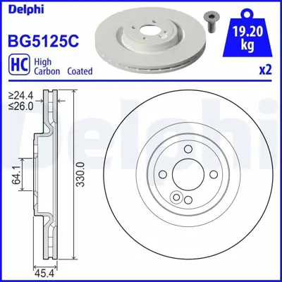 DELPHI BG5125C Fren Dıskı (Cıftlı Paket)   Boyalı Delıklı Ã–n Mını Mını Cooper11-2007 11-2013 34116858071