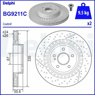 DELPHI BG9211C Fren Dıskı (Teklı Paket)   Boyalı Delıklı Arka C6302-2008 > 2044230412