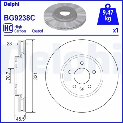 DELPHI BG9238C Fren Dıskı On Opel Insıgnıa  03>17 13521005, 13517847, 13517853, 13517850, 13514539, 13583716