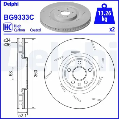 DELPHI BG9333C Fren Dıskı (Delıklı) On Sol Porsche Macan 2.0 18> 95B615301J