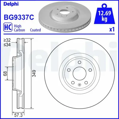 DELPHI BG9337C Fren Dıskı (Teklı Paket) Boyalı Delıksız On Q7 S4 S5  Touareg 01-2015 > 4M0615301AN, 80A615301G