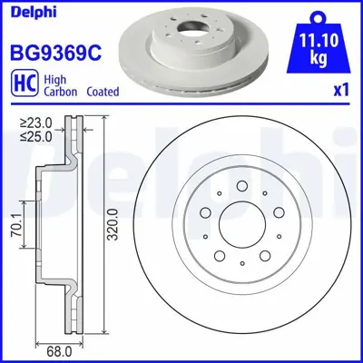 DELPHI BG9369C Fren Dıskı (Teklı Paket)   Boyalı Delıklı Ã–n Tesla Model 301-2017> 1044611, 104461100D