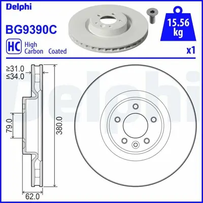 DELPHI BG9390C Fren Dıskı (Teklı Paket)   Boyalı Delıklı Ã–n Defender 110defender 90dıscoveryrange Roverrange R LR098968