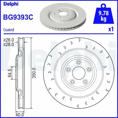 DELPHI BG9393C Fren Dıskı (Teklı Paket)   Boyalı Delıklı Arka Jaguar Xk Serıe03-2006 07-2014 C2P10563