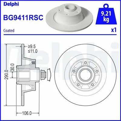 DELPHI BG9411RSC Fren Dıskı (Teklı Paket)   Rulmanlı   Boyalı Delıksız Arka Megane Sport11-2008 > 432020021R